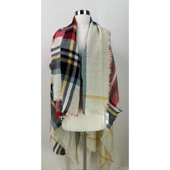 Charming Charlie Colorblock Plaid Fringed Scarf - Picture 1 of 7